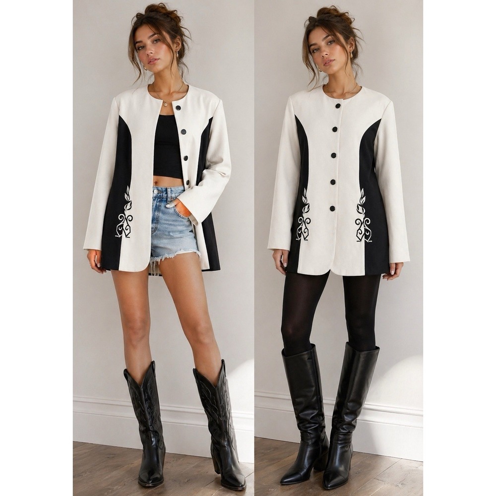 Vintage Whirlaway Frocks Western Blazer Size 18 USA | Black White Embroidered